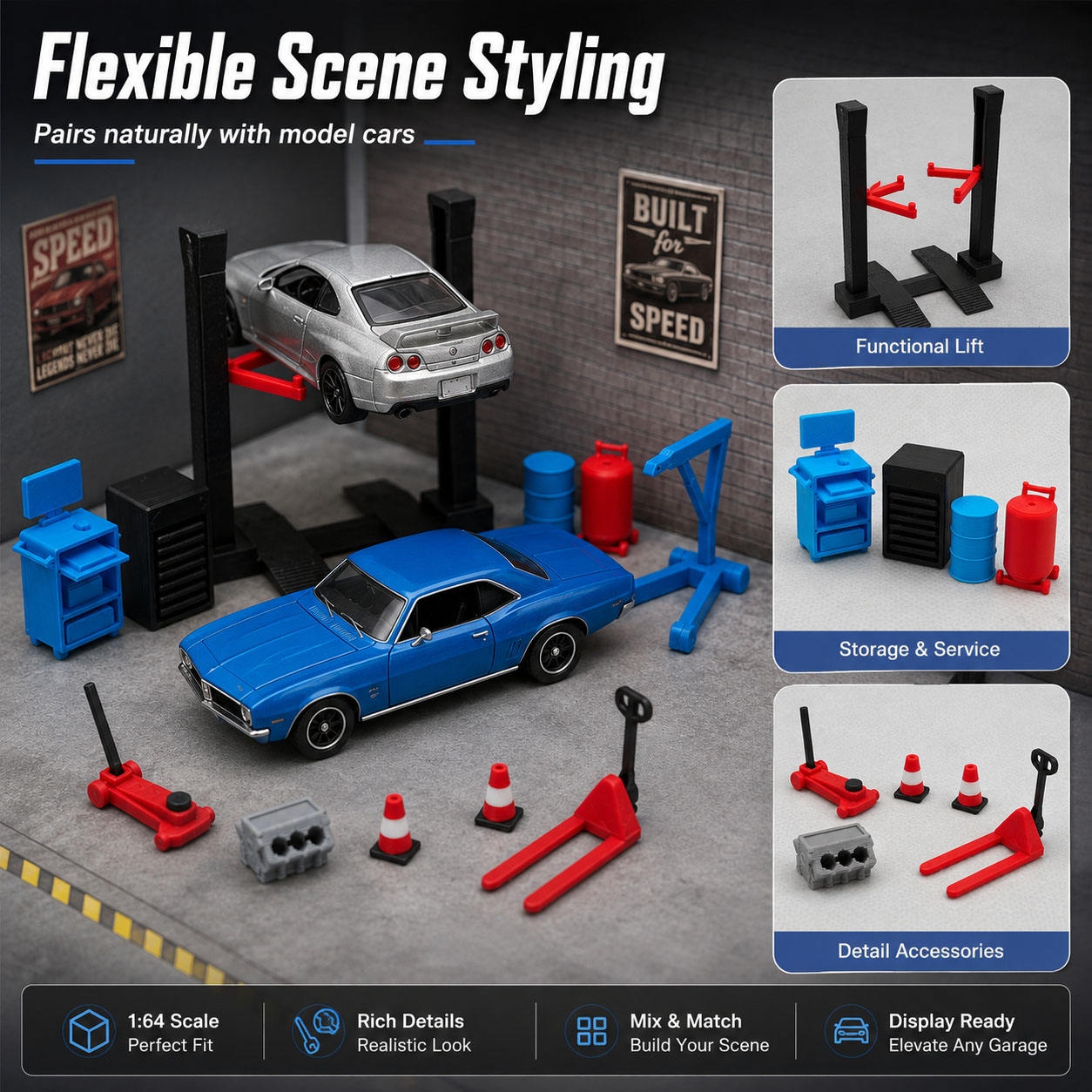 1:64 차고 작업장 미니어처 액세서리 세트, 자동차  - Workshop Tools Toy 리뷰 및 가격